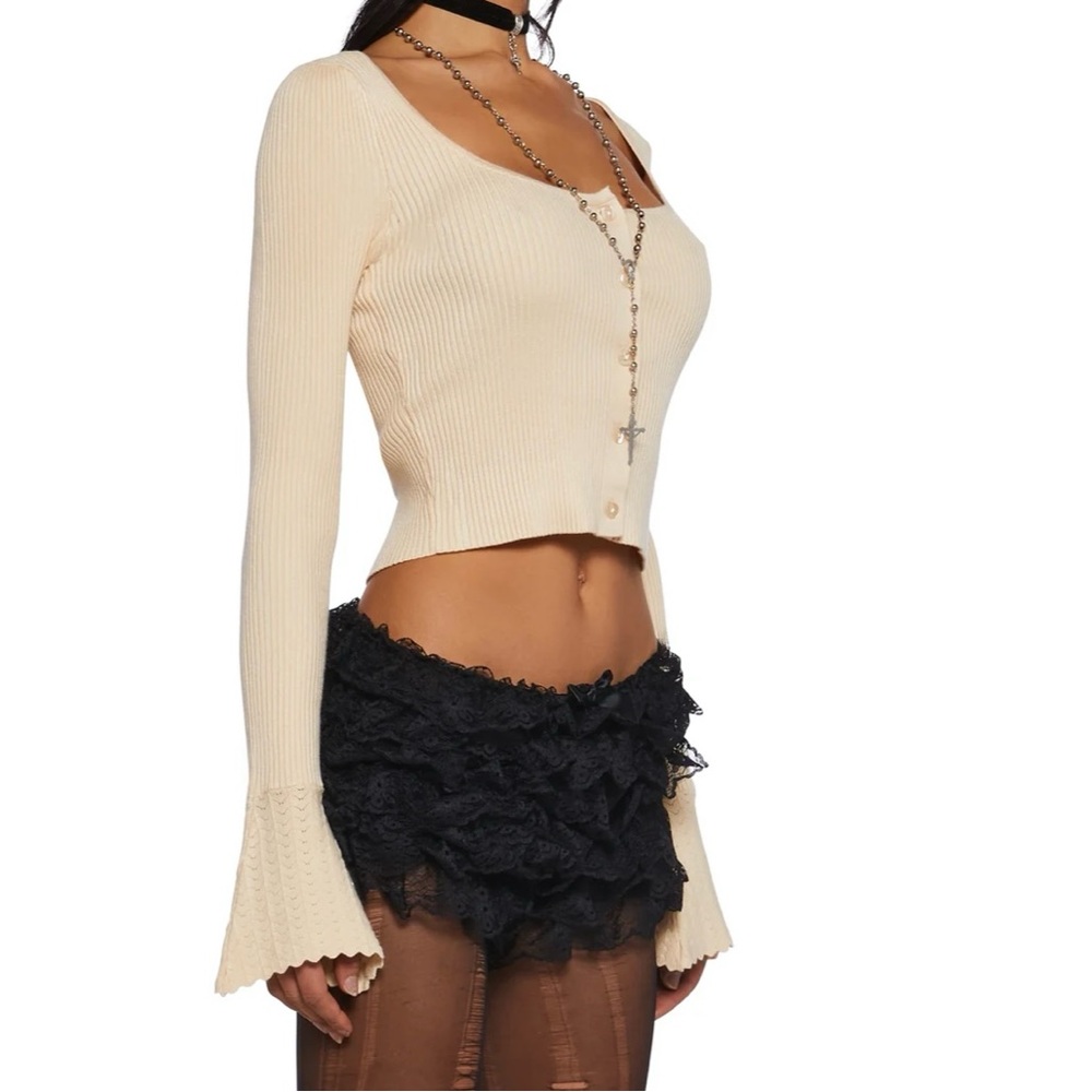 Current Mood Cream Ribbed Button-Up Blouse - Picture 3 of 9